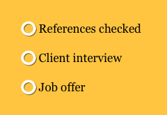  References checked
 Client interview 
 Job offer