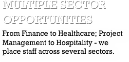 multiple sector opportunitiesFrom Finance to Healthcare; Project Management to Hospitality - we place staff across several sectors.